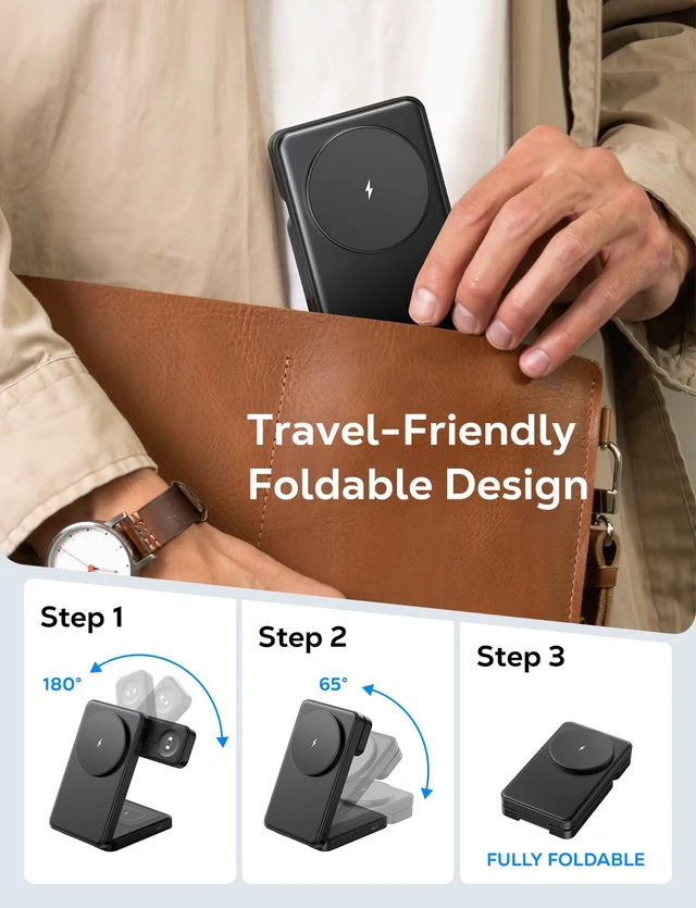 Alt view image 6 of 7 - Magnetic Foldable Wireless Charger for Samsung, 3 in 1 Mag-Safe Fast Charging Station for Galaxy S26 S25 S24 Ultra Plus/Z Fold/Z Flip 7 6 5, Charger Stand for Galaxy Watch Ultra 8 7 6 Classic & Buds