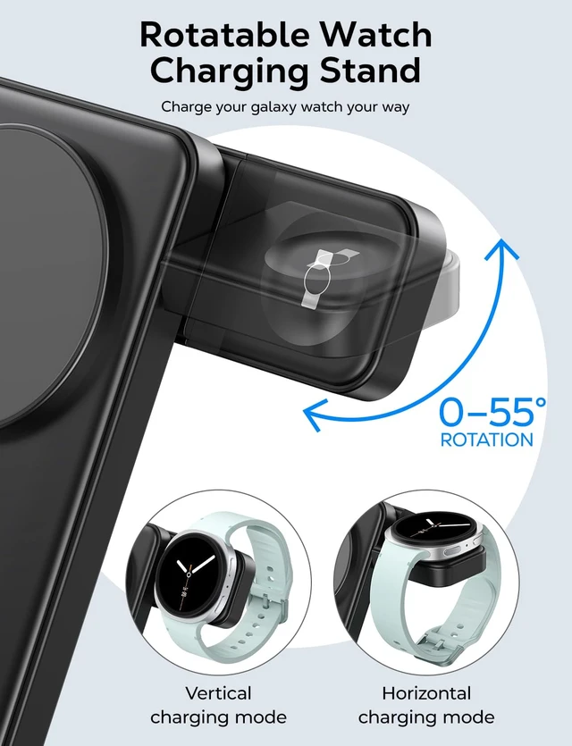Alt view image 4 of 7 - Magnetic Foldable Wireless Charger for Samsung, 3 in 1 Mag-Safe Fast Charging Station for Galaxy S26 S25 S24 Ultra Plus/Z Fold/Z Flip 7 6 5, Charger Stand for Galaxy Watch Ultra 8 7 6 Classic & Buds