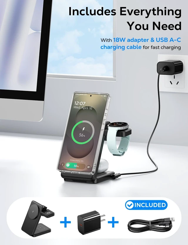 Alt view image 7 of 7 - Magnetic Foldable Wireless Charger for Samsung, 3 in 1 Mag-Safe Fast Charging Station for Galaxy S26 S25 S24 Ultra Plus/Z Fold/Z Flip 7 6 5, Charger Stand for Galaxy Watch Ultra 8 7 6 Classic & Buds