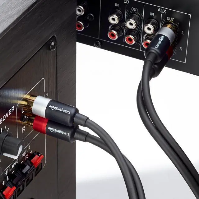 Alt view image 5 of 6 - 2 RCA Stereo Audio Cable for Hi-Fi System, Amplifier, Active Speakers or Subwoofer with Gold-Plated Plugs, Digital Audio Compatible, 4 Feet, Black