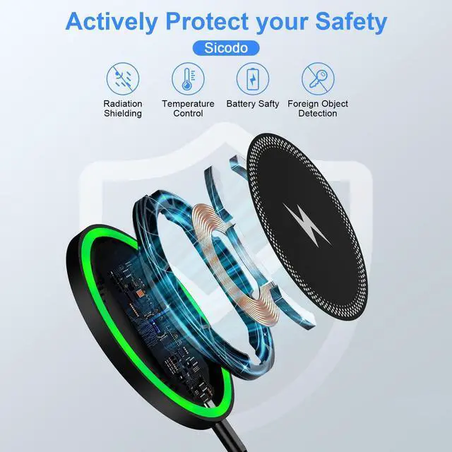 Alt view image 4 of 7 - 15W Fast Wireless Charger for Samsung Galaxy S25 Plus/S25 Ultra/S24 FE/S23/S22 S21 Z Flip Fold 6 5, Wireless Charging Pad Phone Charger Android Station with 18W Adapter for Google Pixel 9A 9 Pro XL 8a