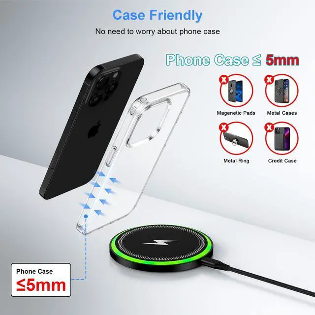 Alt view image 5 of 7 - 15W Fast Wireless Charger for Samsung Galaxy S25 Plus/S25 Ultra/S24 FE/S23/S22 S21 Z Flip Fold 6 5, Wireless Charging Pad Phone Charger Android Station with 18W Adapter for Google Pixel 9A 9 Pro XL 8a