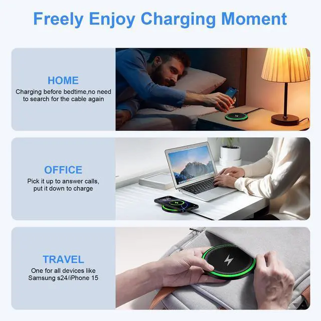 Alt view image 6 of 7 - 15W Fast Wireless Charger for Samsung Galaxy S25 Plus/S25 Ultra/S24 FE/S23/S22 S21 Z Flip Fold 6 5, Wireless Charging Pad Phone Charger Android Station with 18W Adapter for Google Pixel 9A 9 Pro XL 8a