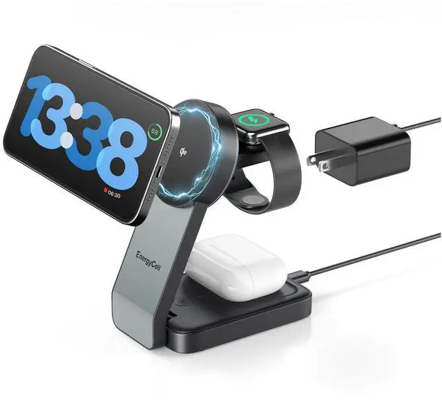 Main image of 2026 3 in 1 Wireless Charging Station for Apple MagSafe Charger, Q2 15W Fast Magnetic Mag-Safe Charger Stand for iPhone 17 16 15 14 13 12 Apple Watch AirPods Series (30W USB-C Charger Included)
