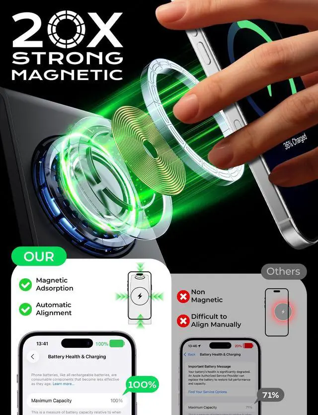 Alt view image 4 of 7 - 3 in 1 Wireless Charging Station for Apple Mag Safe Charger, 15W Fast Mag-Safe Charger Stand Compatible with iPhone 17 16 15 14 13 12, Apple Watch Charger & Airpods, Gifts for Wife & Husband, Black