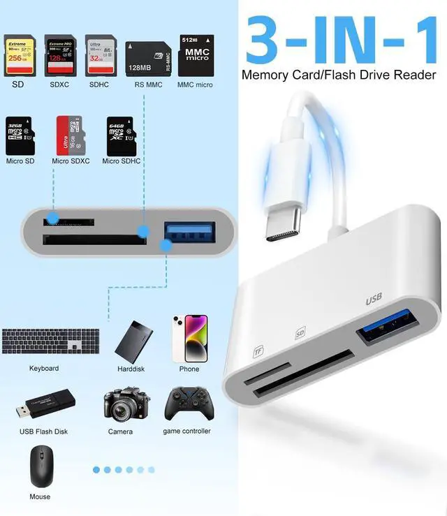 Alt view image 2 of 7 - SD Card Reader, USB 3.0 Type C High Speed to SD/TF Card Adapter for iPhone 17/16/15, Memory Card Reader with SD MicroSD Dual Slots for iMac/iPad/MacBook Pro/Air/Neo,Android Phone/Tablet
