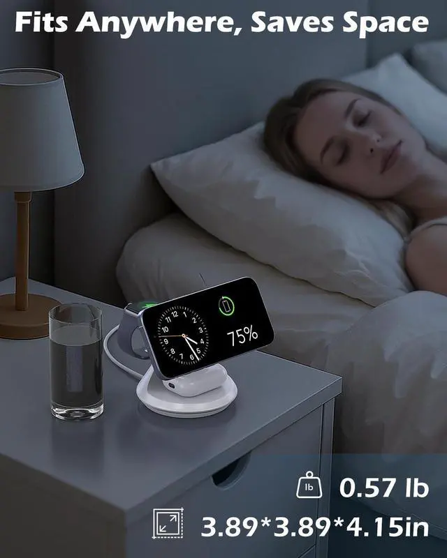 Alt view image 7 of 7 - 3 in 1 Charging Station for Apple MagSafe Charger Compat, 15W Magnetic Wireless Charger Stand, 360° Rotating Dock, Wireless Charging Station for iPhone 17 16 15 14 13 12 Series for iWatch for AirPods