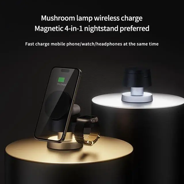 Alt view image 2 of 7 - 3 in 1 Wireless Charging Station for Apple, Magnetic Charger Stand 15W Fast Mag-Safe Charger Stand for iPhone 16 15 14 13 12 for Apple Watch Adjustable Angle with Night-Lamp