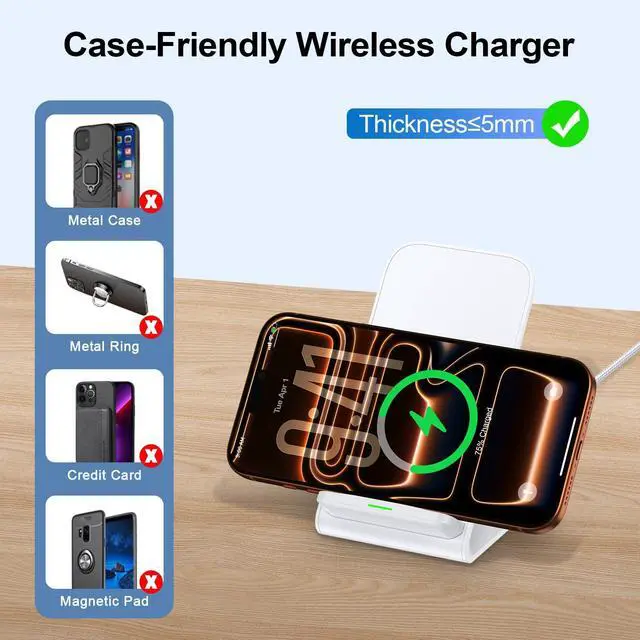 Alt view image 3 of 7 - Fast Wireless Upright Charger,Wireless Charger Phone Stand Compatible with Samsung Galaxy S26/S25 FE/S26 Ultra/S25 Ultra/S23;Cordless Charging Stand +USB A Wall Block for iPhone 17 16 Pro Max 15 14 13