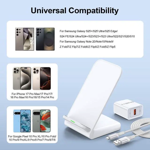 Alt view image 7 of 7 - Fast Wireless Upright Charger,Wireless Charger Phone Stand Compatible with Samsung Galaxy S26/S25 FE/S26 Ultra/S25 Ultra/S23;Cordless Charging Stand +USB A Wall Block for iPhone 17 16 Pro Max 15 14 13