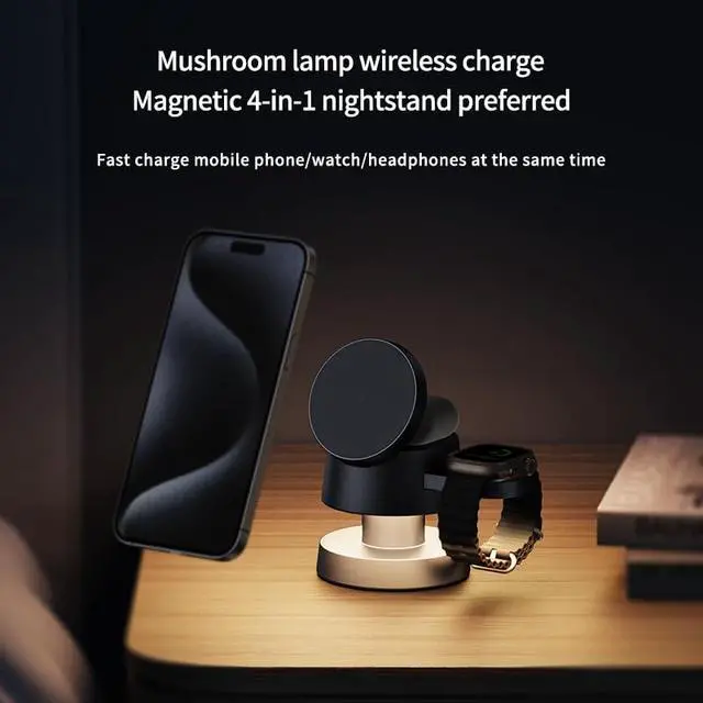 Alt view image 3 of 7 - 3 in 1 Wireless Charging Station for Apple, Magnetic Charger Stand 15W Fast Mag-Safe Charger Stand for iPhone 16 15 14 13 12 for Apple Watch Adjustable Angle with Night-Lamp