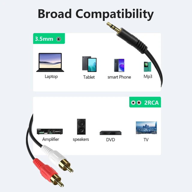 Alt view image 3 of 7 - 3.5mm Stereo Male to 2RCA Male (Right and Left) RCA Audio Cable (50 Feet)