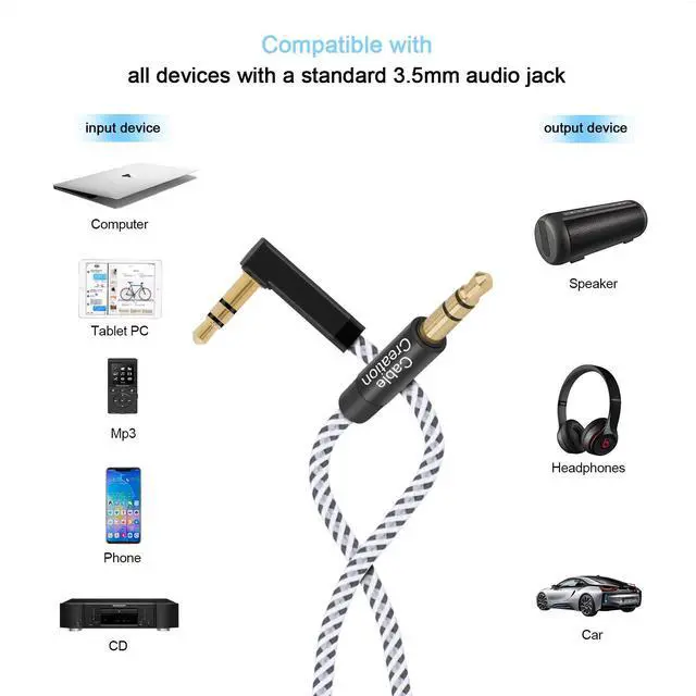 Alt view image 7 of 7 - 2-Pack 3.5mm Audio Cable 3FT/0.9m, 90 Degree Stereo Jack 3.5mm Aux Cable for Headphone, Phone, 2018 Mac mini, Surface Dock, iPhones, Speaker, Tablets, Laptops, Car Stereo & More