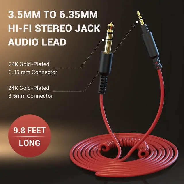 Alt view image 2 of 6 - Coiled 3.5mm to 6.35mm TRS Stereo Audio Cable, 6.9ft-9.8ft Stretchable, Gold-Plated Connectors, Spring Guitar/Amp/HiFi Aux Cord for Fusion A71
