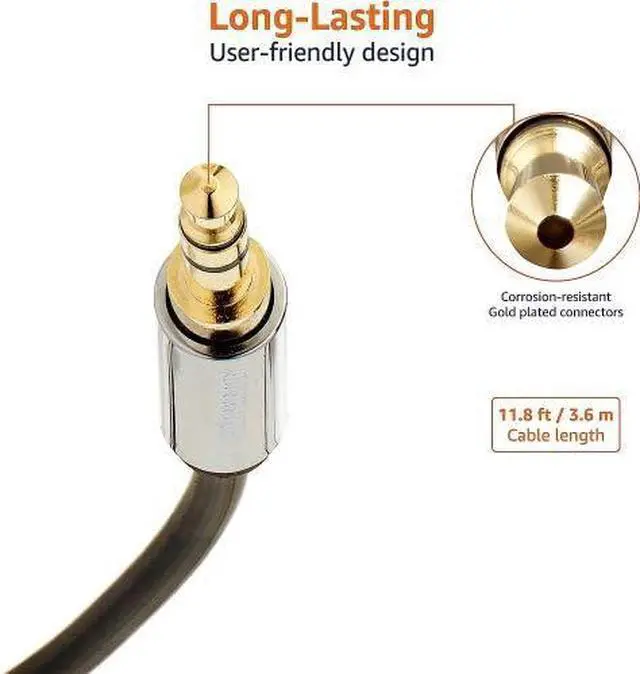 Alt view image 3 of 4 - 3.5mm Auxiliary Male to Female Jack Audio Extension Cable, Adapter for Headphone or Smartphone, 12 Foot, Black, AZ35MF02