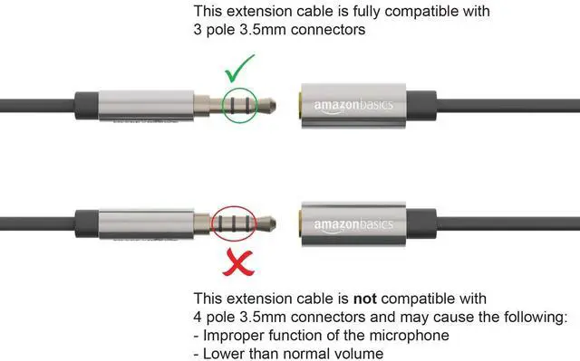 Alt view image 4 of 4 - 3.5mm Auxiliary Male to Female Jack Audio Extension Cable, Adapter for Headphone or Smartphone, 12 Foot, Black, AZ35MF02