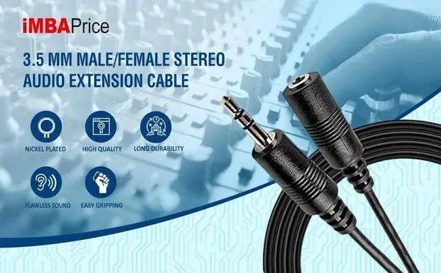 Alt view image 5 of 6 - 25 Feet 3.5mm Male to Female Stereo Audio Cable for Phones, Headphones, Speakers, Tablets, PCs, MP3 Players and More