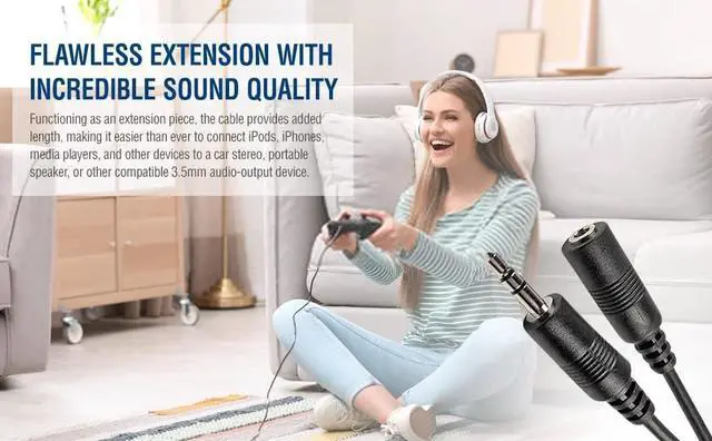 Alt view image 6 of 6 - 25 Feet 3.5mm Male to Female Stereo Audio Cable for Phones, Headphones, Speakers, Tablets, PCs, MP3 Players and More