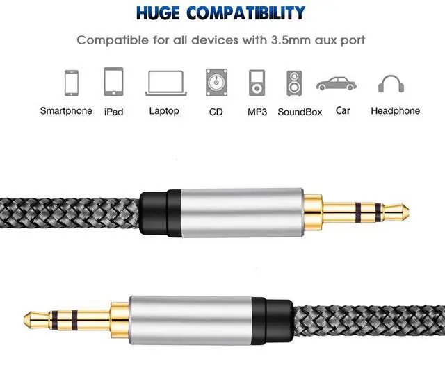 Alt view image 7 of 7 - 3.5mm Nylon Braided Aux Cable 12Ft, Audio Auxiliary Input Adapter Male to Male Cord for Headphones, Car, Home Stereos, Speaker, iPhone, iPad, iPod & More(12Ft/4M,Silver)