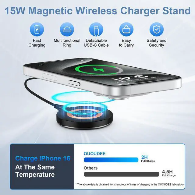 Alt view image 2 of 7 - Samsung Magnetic Charger Wireless Fast Charging Pad for Samsung Galaxy S26 S25 Ultra/S24 Plus/S23/S22/S21/S20/S10/15W MagSafe Charger Stand for iPhone 17/16 Pro Max/15/14/13/12/Pixel 9 Pro/9a/8a/7a/7