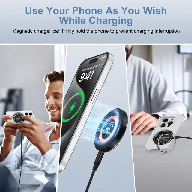 Alt view image 7 of 7 - Samsung Magnetic Charger Wireless Fast Charging Pad for Samsung Galaxy S26 S25 Ultra/S24 Plus/S23/S22/S21/S20/S10/15W MagSafe Charger Stand for iPhone 17/16 Pro Max/15/14/13/12/Pixel 9 Pro/9a/8a/7a/7