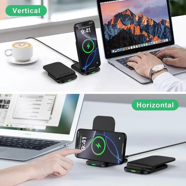 Alt view image 2 of 7 - Foldable Samsung Wireless Charger Fast Charging Stand Wireless Android Desk Phone Charger Pad 15W for Samsung Galaxy S25 Edge S25 Ultra S25 Plus S24 S23 S22, iPhone 16e/16 Plus/Pro, with 18W Adapter