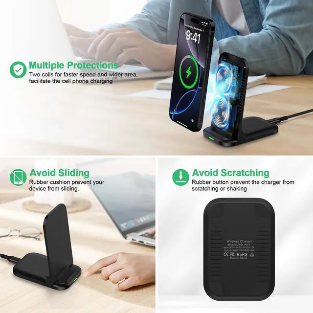 Alt view image 4 of 7 - Foldable Samsung Wireless Charger Fast Charging Stand Wireless Android Desk Phone Charger Pad 15W for Samsung Galaxy S25 Edge S25 Ultra S25 Plus S24 S23 S22, iPhone 16e/16 Plus/Pro, with 18W Adapter