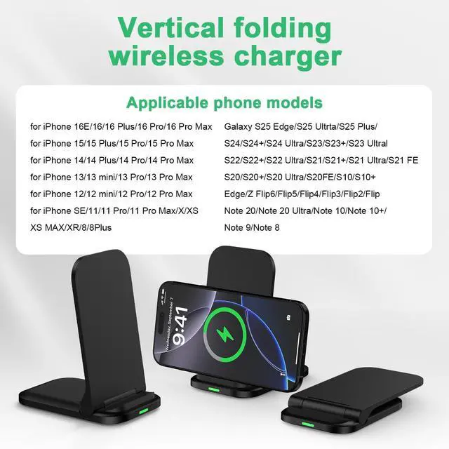 Alt view image 7 of 7 - Foldable Samsung Wireless Charger Fast Charging Stand Wireless Android Desk Phone Charger Pad 15W for Samsung Galaxy S25 Edge S25 Ultra S25 Plus S24 S23 S22, iPhone 16e/16 Plus/Pro, with 18W Adapter