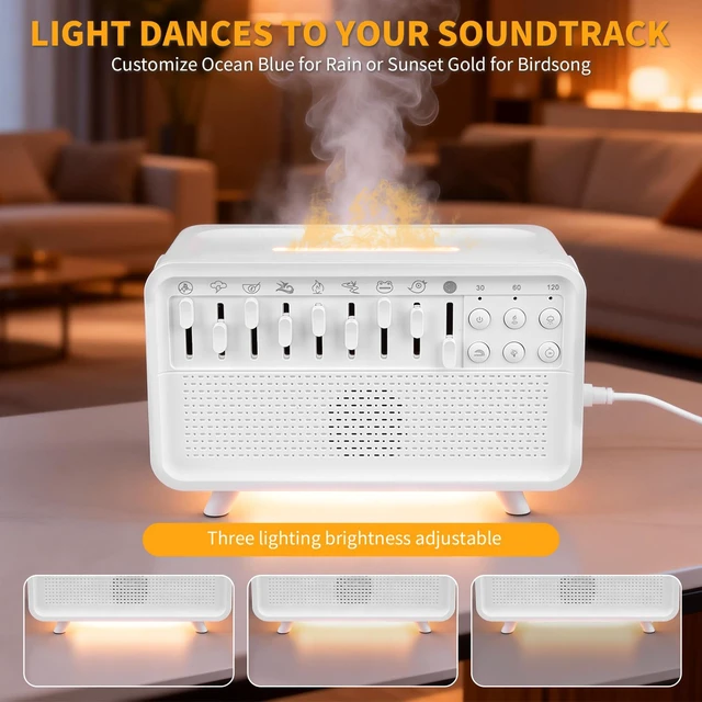 Alt view image 4 of 7 - 4-in-1 White Noise Sleep Sound Machine with Humidifier, Diffuser, Bluetooth Speaker & Night Light, 8 Natural Sounds, USB Powered, Timer, Sound Machine for Sleeping Adults and Baby, Bedroom, Yoga