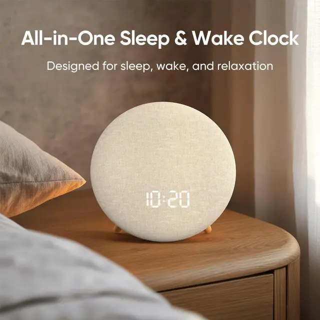 Alt view image 2 of 7 - Alarm Clock Sound Machine with Bluetooth Speaker - Room-Filling Sound, White Noise for Sleeping & Adult, Gentle Wake up Alarm, Cord-Free Use for Bedroom & Office, Oat Beige