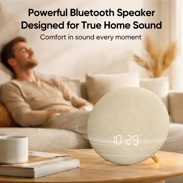 Alt view image 6 of 7 - Alarm Clock Sound Machine with Bluetooth Speaker - Room-Filling Sound, White Noise for Sleeping & Adult, Gentle Wake up Alarm, Cord-Free Use for Bedroom & Office, Oat Beige