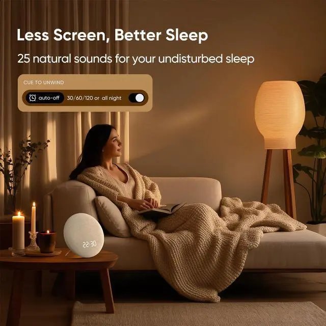Alt view image 5 of 7 - Alarm Clock Sound Machine with Bluetooth Speaker - Room-Filling Sound, White Noise for Sleeping & Adult, Gentle Wake up Alarm, Cord-Free Use for Bedroom & Office, Oat Beige