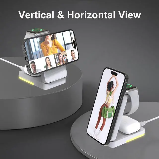 Alt view image 4 of 7 - 3-in-1 Travel Magnetic Charging Station for iPhone 17/17 Pro/17 Pro Max/Air/16 15 14 13 12 Pro Max Plus mini/Apple Watch/Airpods, Foldable Portable Wireless Charger Stand with Night Light-White