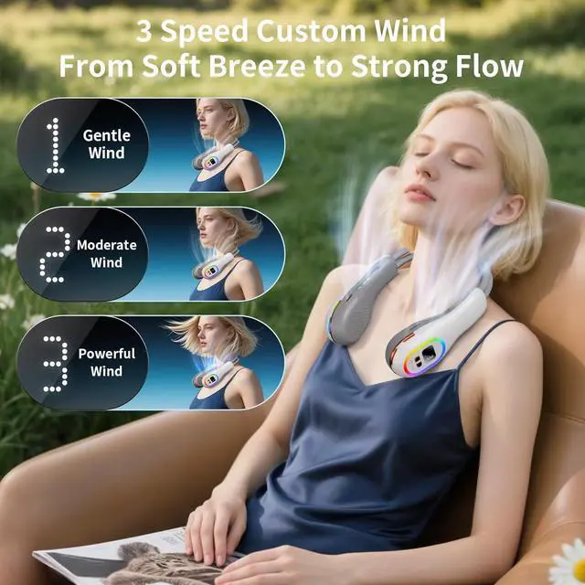 Alt view image 3 of 7 - Portable Neck Fan, 360° Wind Direction Adjustment Bladeless Fan, 6000mAh Battery Operated Wearable Personal Fan, Flexible Cooling Fan for Outdoor & Indoor Activities and Travel -White,Medium
