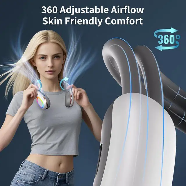 Alt view image 2 of 7 - Portable Neck Fan, 360° Wind Direction Adjustment Bladeless Fan, 6000mAh Battery Operated Wearable Personal Fan, Flexible Cooling Fan for Outdoor & Indoor Activities and Travel -White,Medium