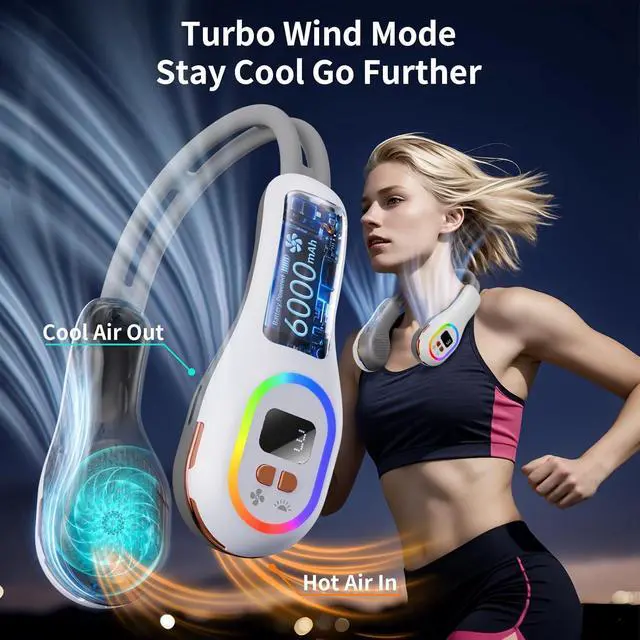 Alt view image 5 of 7 - Portable Neck Fan, 360° Wind Direction Adjustment Bladeless Fan, 6000mAh Battery Operated Wearable Personal Fan, Flexible Cooling Fan for Outdoor & Indoor Activities and Travel -White,Medium