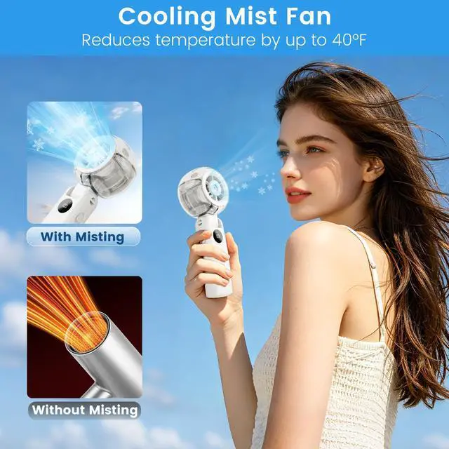 Alt view image 3 of 7 - Portable Fan Handheld, Powerful Cooling Misting Fan Rechargeable, LED Display, 100 Speed Stepless Control, 155° Foldable, 4 IN 1 Personal Mist Fan for Outdoor, Travel, Makeup, Gifts for Men Women