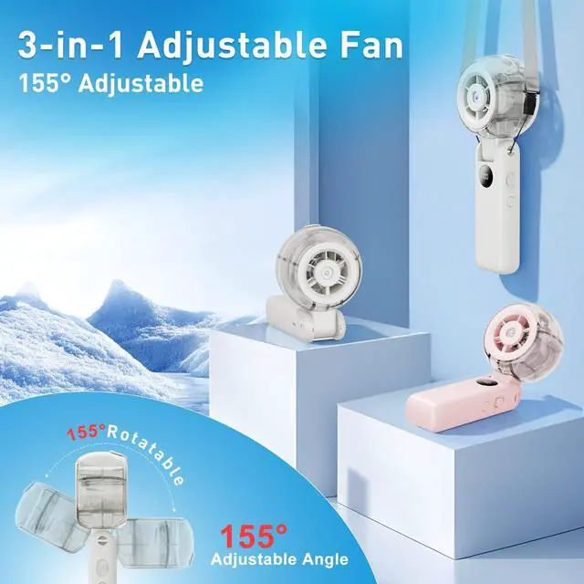 Alt view image 5 of 7 - Portable Fan Handheld, Powerful Cooling Misting Fan Rechargeable, LED Display, 100 Speed Stepless Control, 155° Foldable, 4 IN 1 Personal Mist Fan for Outdoor, Travel, Makeup, Gifts for Men Women