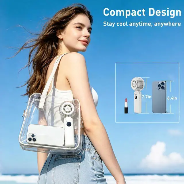 Alt view image 7 of 7 - Portable Fan Handheld, Powerful Cooling Misting Fan Rechargeable, LED Display, 100 Speed Stepless Control, 155° Foldable, 4 IN 1 Personal Mist Fan for Outdoor, Travel, Makeup, Gifts for Men Women