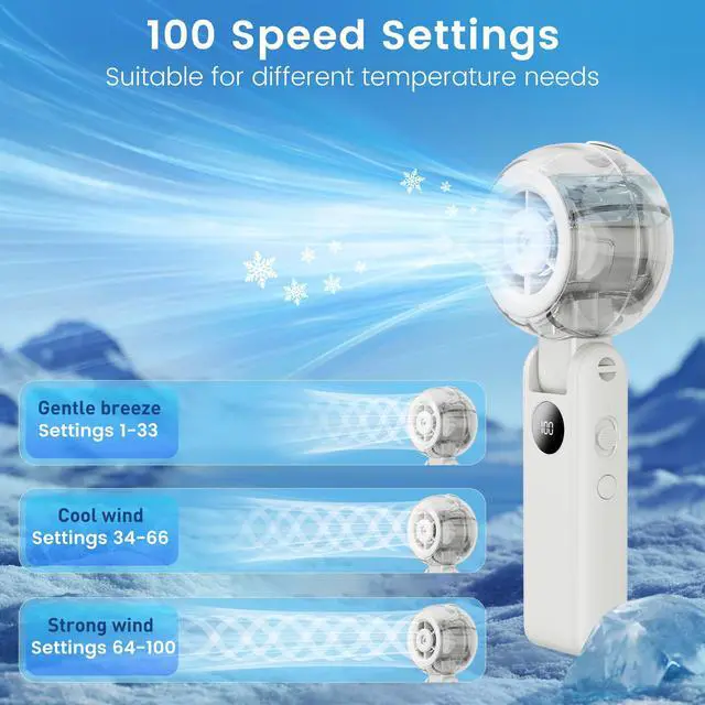 Alt view image 4 of 7 - Portable Fan Handheld, Powerful Cooling Misting Fan Rechargeable, LED Display, 100 Speed Stepless Control, 155° Foldable, 4 IN 1 Personal Mist Fan for Outdoor, Travel, Makeup, Gifts for Men Women