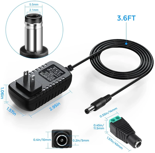 Alt view image 2 of 7 - LightingWill 12V 2A Power Supply, 24W Power Adapter, AC 100-240V to DC 12V Transformer, 5.5x2.1mm Wall Plug Charger for LED Strip Lights, Security Cameras and Other 12V Devices