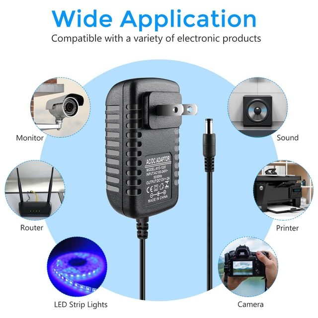 Alt view image 6 of 7 - LightingWill 12V 2A Power Supply, 24W Power Adapter, AC 100-240V to DC 12V Transformer, 5.5x2.1mm Wall Plug Charger for LED Strip Lights, Security Cameras and Other 12V Devices