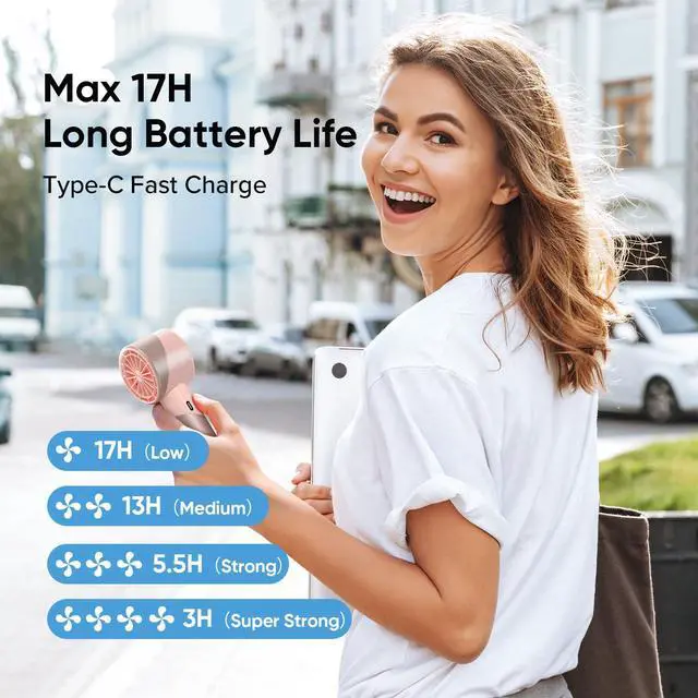 Alt view image 4 of 7 - Portable Handheld Turbo Fan, Mothers Day Gifts for Mom Her Women Girl, Cool Metal Body, Rechargeable Battery Personal Fan, Mini Pocket Fans for Camping Outdoor Travel Cruise Makeup Essentials