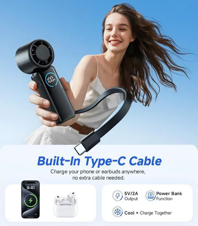 Alt view image 3 of 7 - Turbo Handheld Portable Fan, 15000mAh Rechargeable Personal Fan