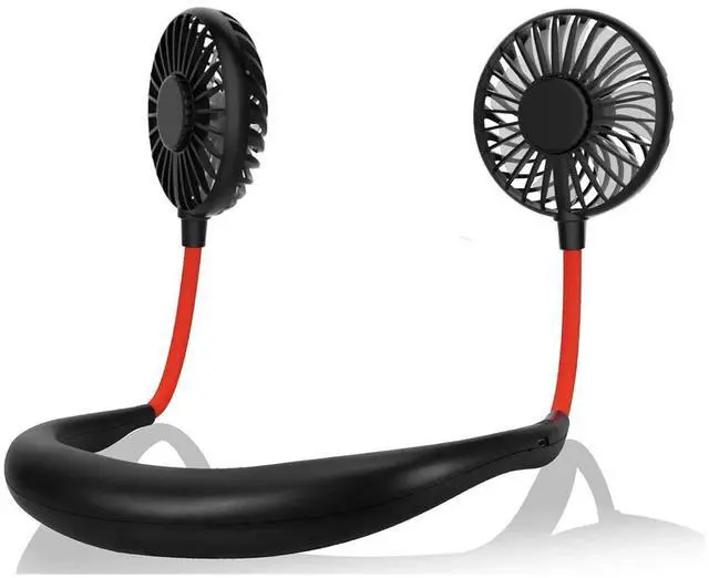 Main image of Portable Neck Fan, USB Rechargeable Fan with 3 Adjustable Speeds, LED Light Wearable Fan - Black