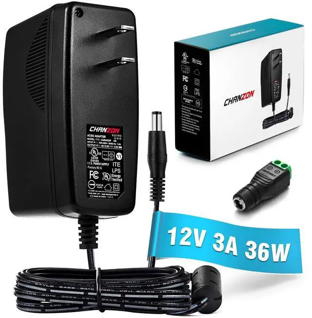 Main image of UL Listed 12V 3A 36W Power Supply AC DC Switching Adapter, 12 Volt 3 Amp AC/DC Wall Wart Converter Transformer, 100-240v 50 60HZ Input with 12vdc 3000ma Output