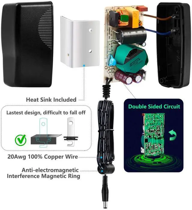 Alt view image 6 of 7 - UL Listed 12V 3A 36W Power Supply AC DC Switching Adapter, 12 Volt 3 Amp AC/DC Wall Wart Converter Transformer, 100-240v 50 60HZ Input with 12vdc 3000ma Output