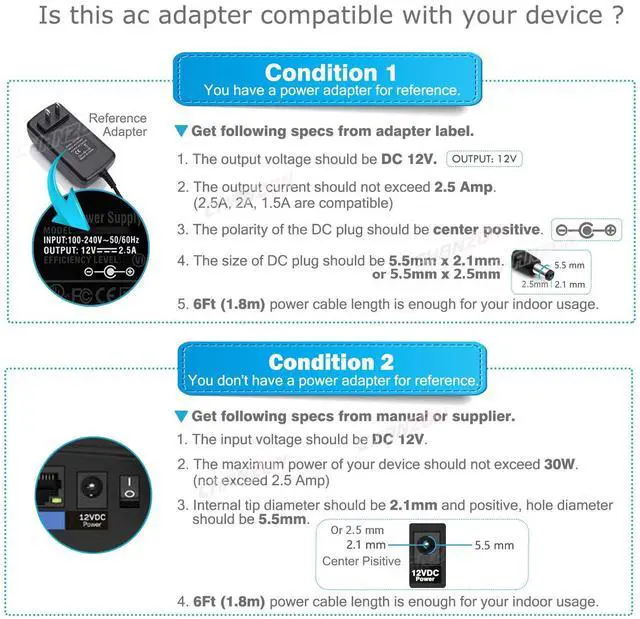 Alt view image 5 of 7 - UL Listed 12V 3A 36W Power Supply AC DC Switching Adapter, 12 Volt 3 Amp AC/DC Wall Wart Converter Transformer, 100-240v 50 60HZ Input with 12vdc 3000ma Output