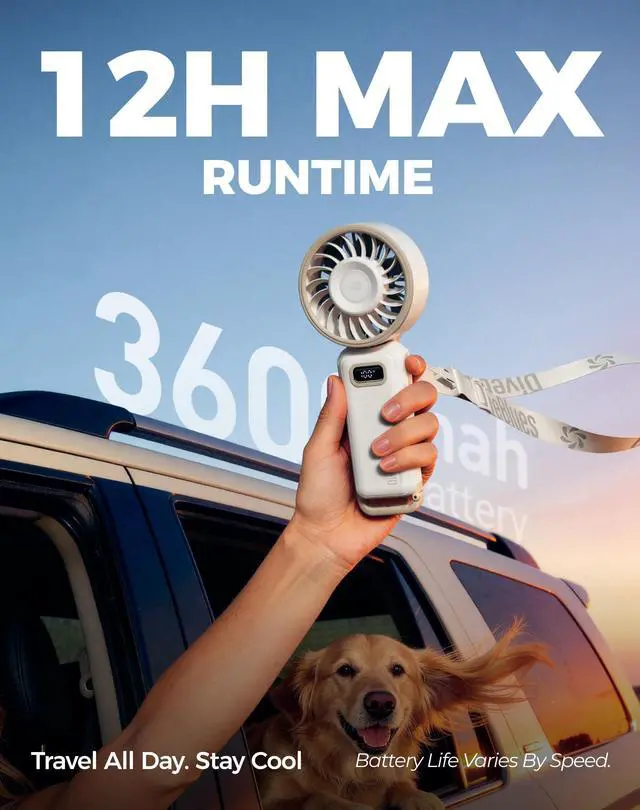 Alt view image 4 of 7 - Portable Turbo Fan, 100 Speed Handheld Fan with Strong Airflow, Foldable 4 in 1 Personal Fan for Neck, Desk & Travel, USB-C Rechargeable, Lightweight for Summer, Concerts & Outdoor Use