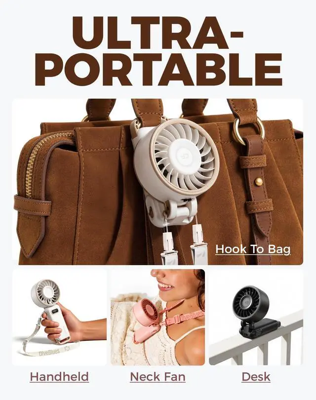Alt view image 5 of 7 - Portable Turbo Fan, 100 Speed Handheld Fan with Strong Airflow, Foldable 4 in 1 Personal Fan for Neck, Desk & Travel, USB-C Rechargeable, Lightweight for Summer, Concerts & Outdoor Use